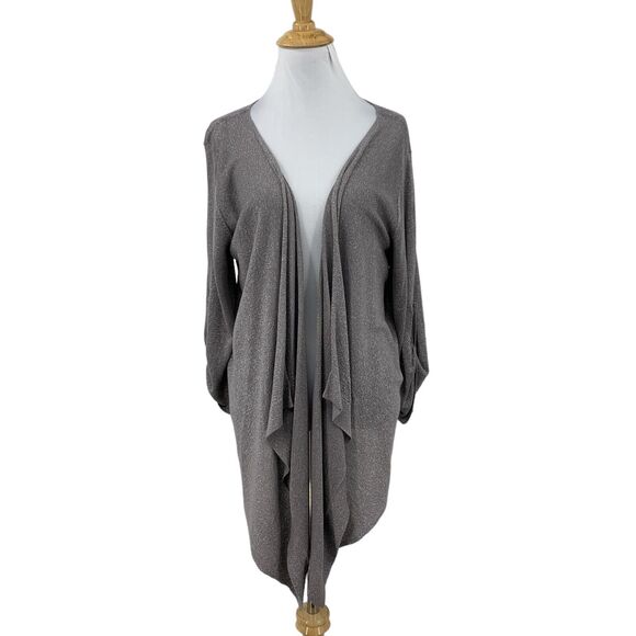 Apt. 9 Asymmetrical Cardigan Women L Large Silver Metallic Open Front Tab Sleeve - Picture 1 of 14